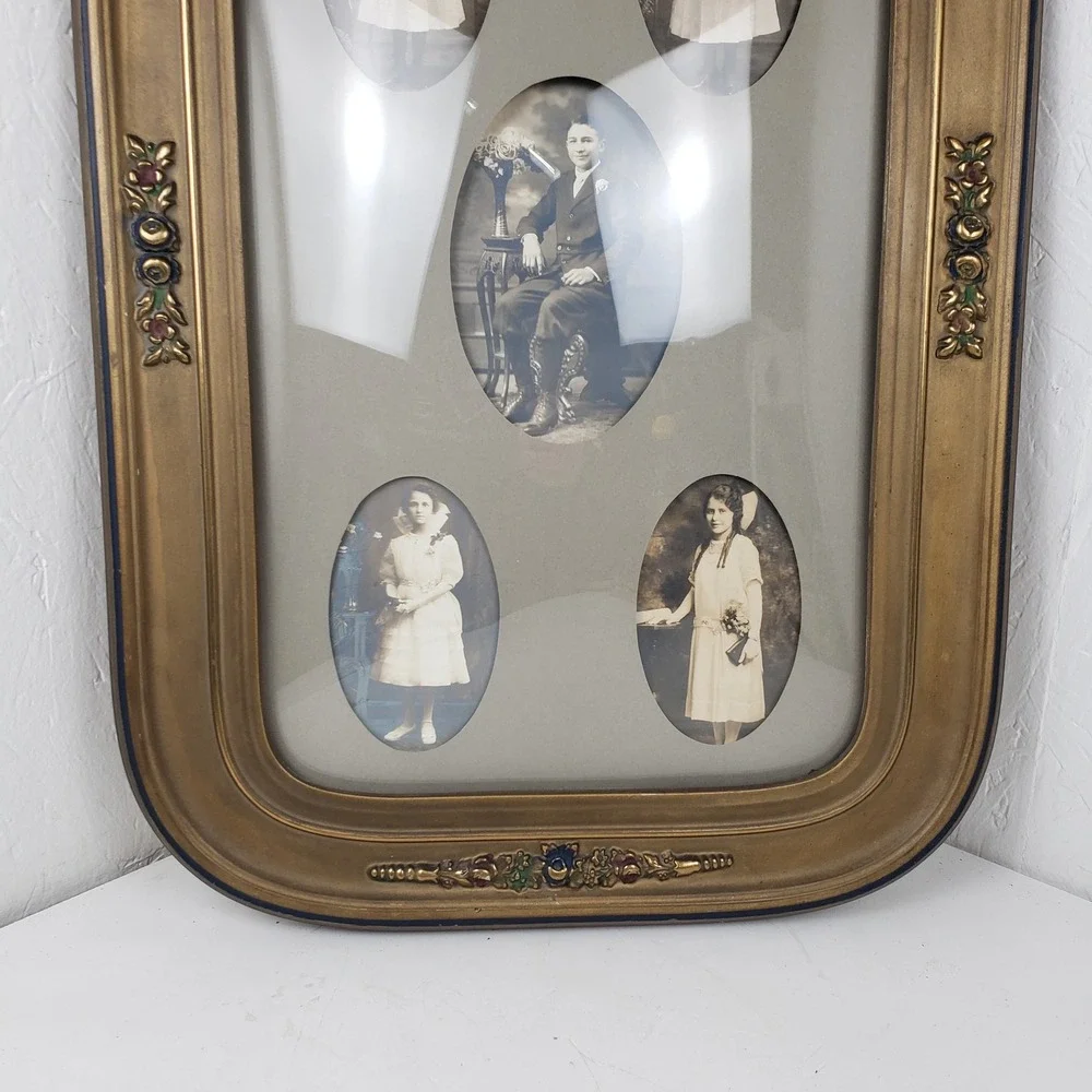 Antique Bubble Glass Frame Gold Floral Arched Multi Opening Collage 15x23